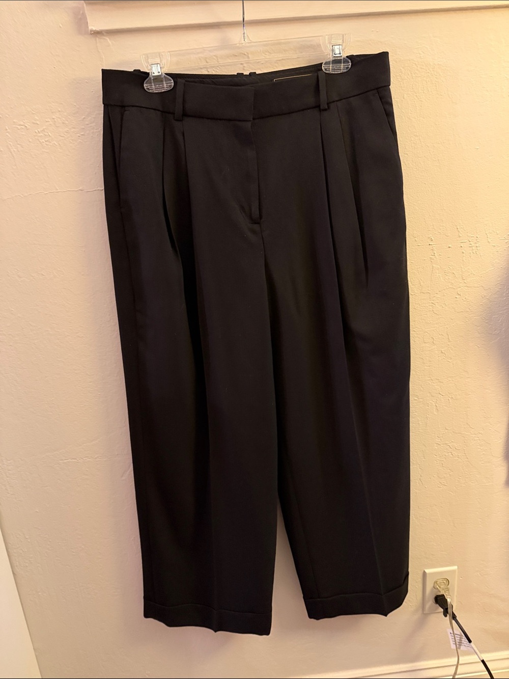 J. Crew Black Wide-Leg Pleated Trousers
